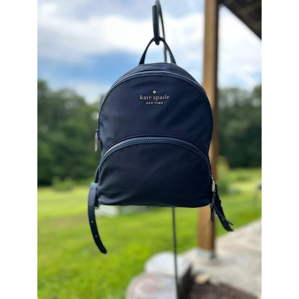 Kate Spade Karissa Nylon Medium Backpack Navy Blue Leather Trim School College